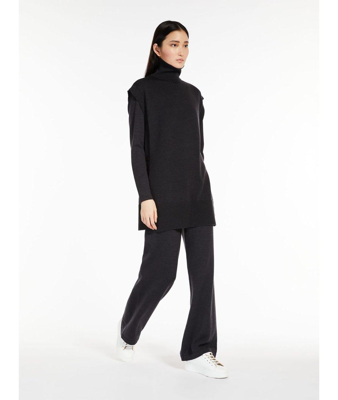 MAX MARA Антрацитовые шерстяные прямые брюки, фото 2