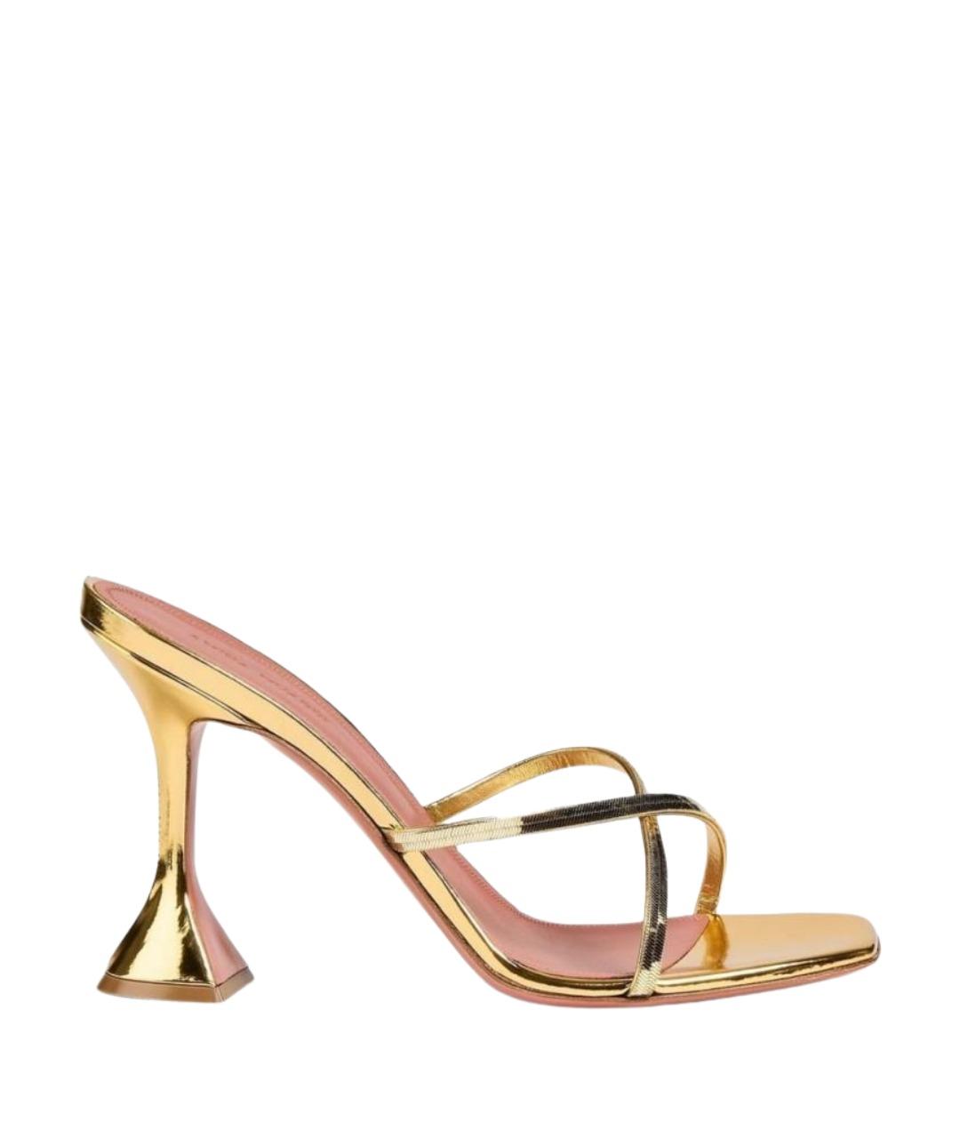 Amina Muaddi Золотые кожаные мюли, фото 1