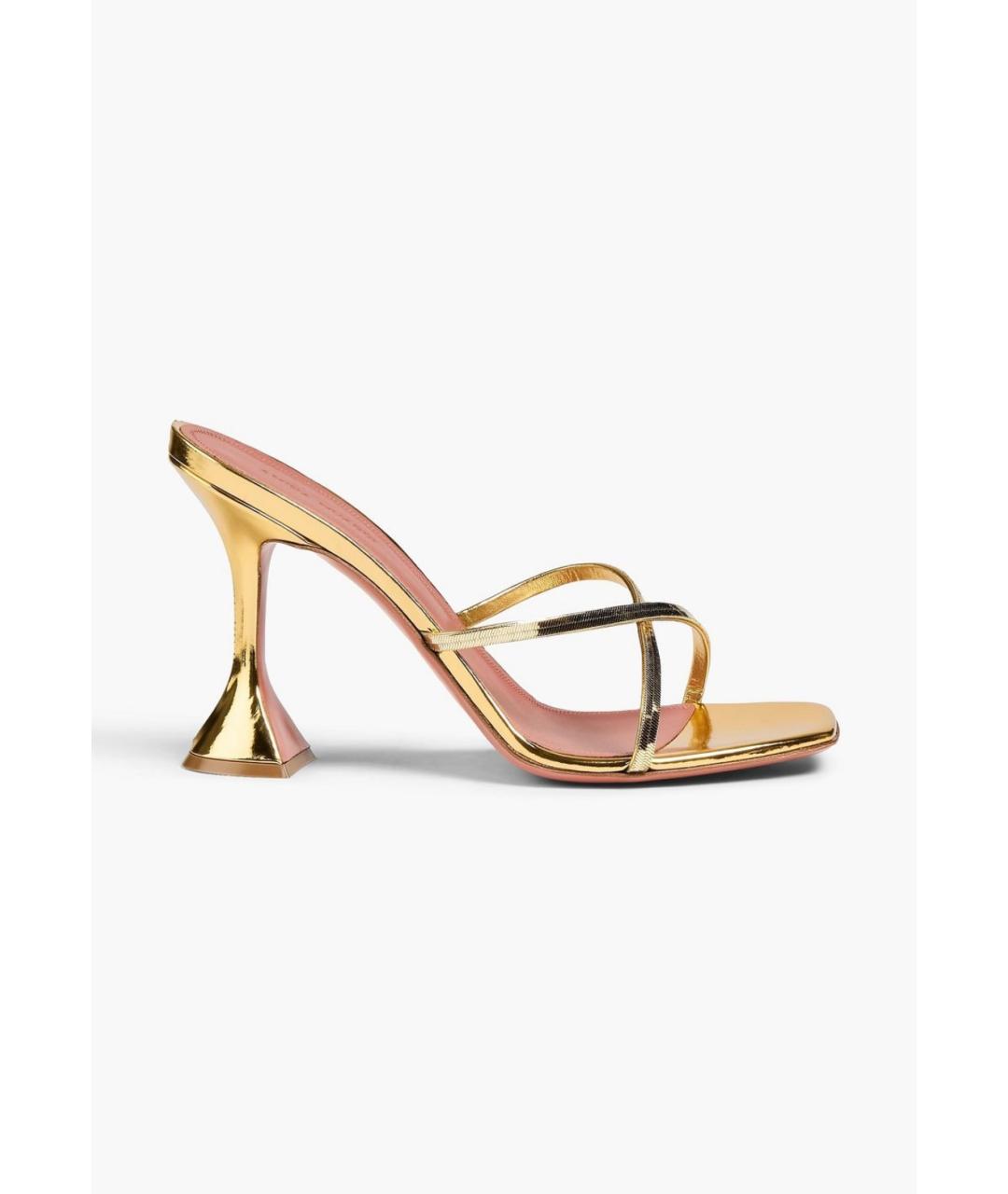 Amina Muaddi Золотые кожаные мюли, фото 5