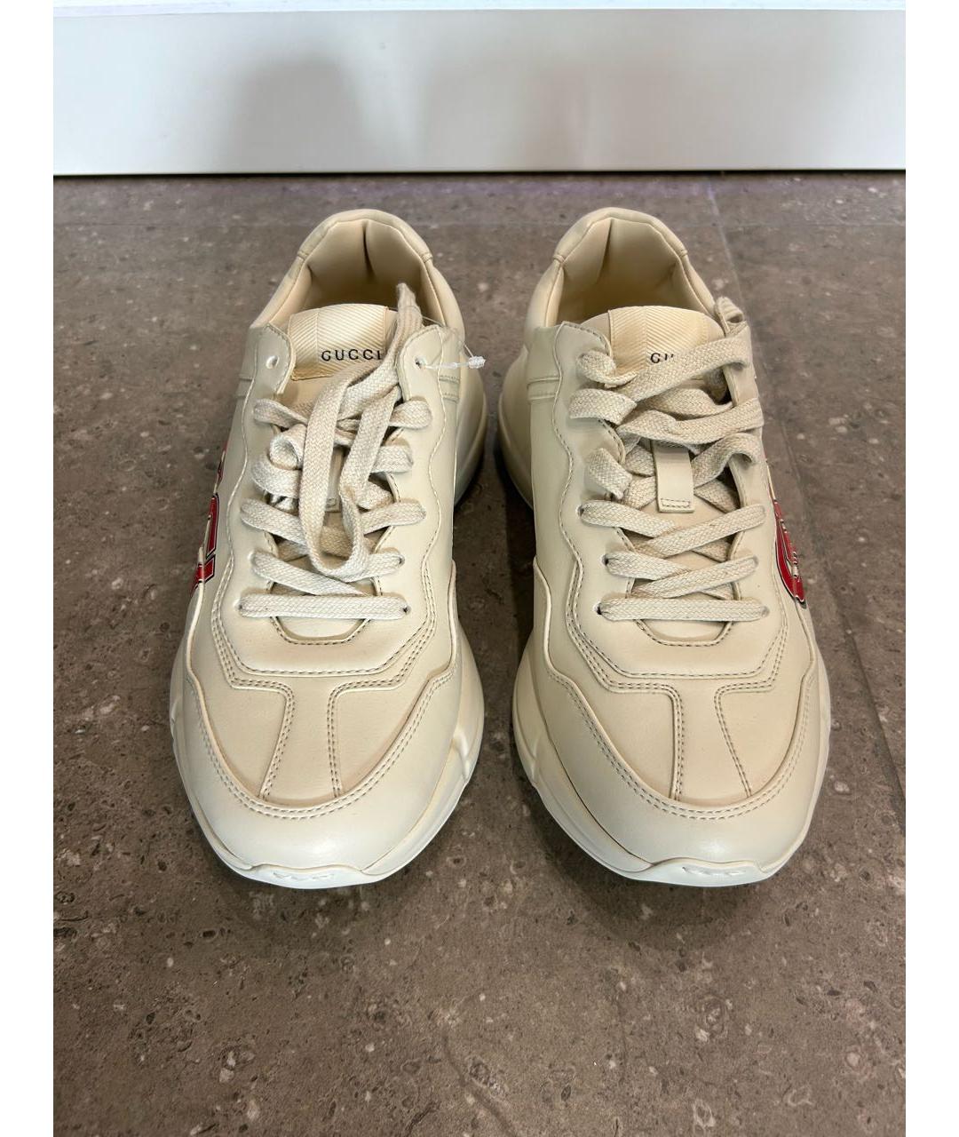 GUCCI Бежевые кожаные кроссовки, фото 2