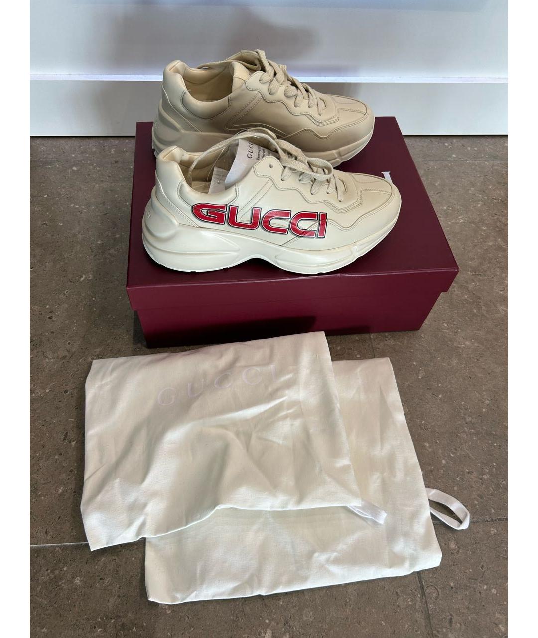 GUCCI Бежевые кожаные кроссовки, фото 8