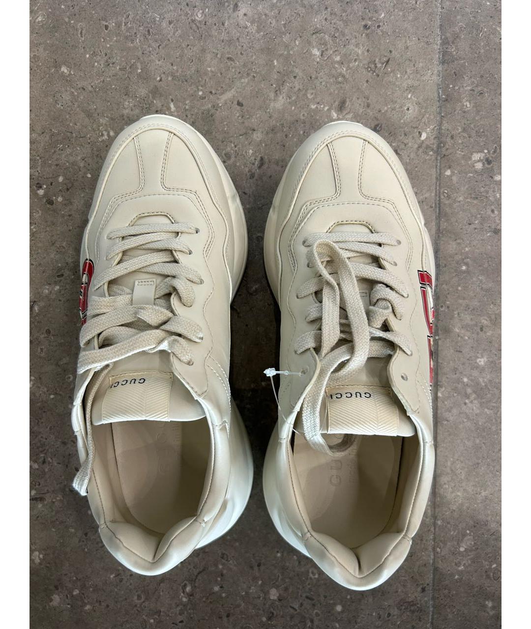 GUCCI Бежевые кожаные кроссовки, фото 3