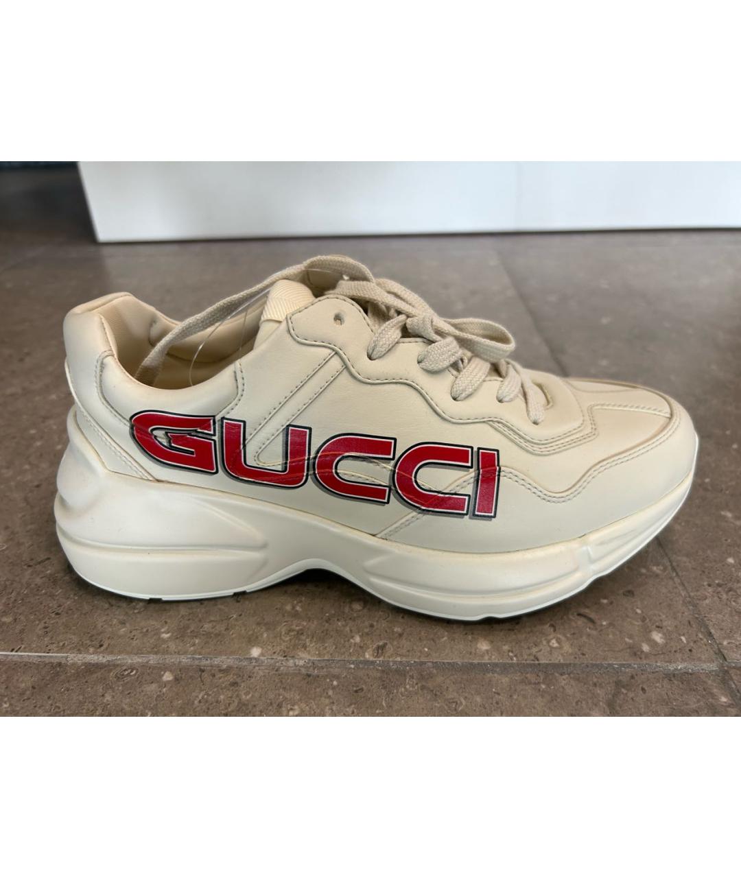 GUCCI Бежевые кожаные кроссовки, фото 9