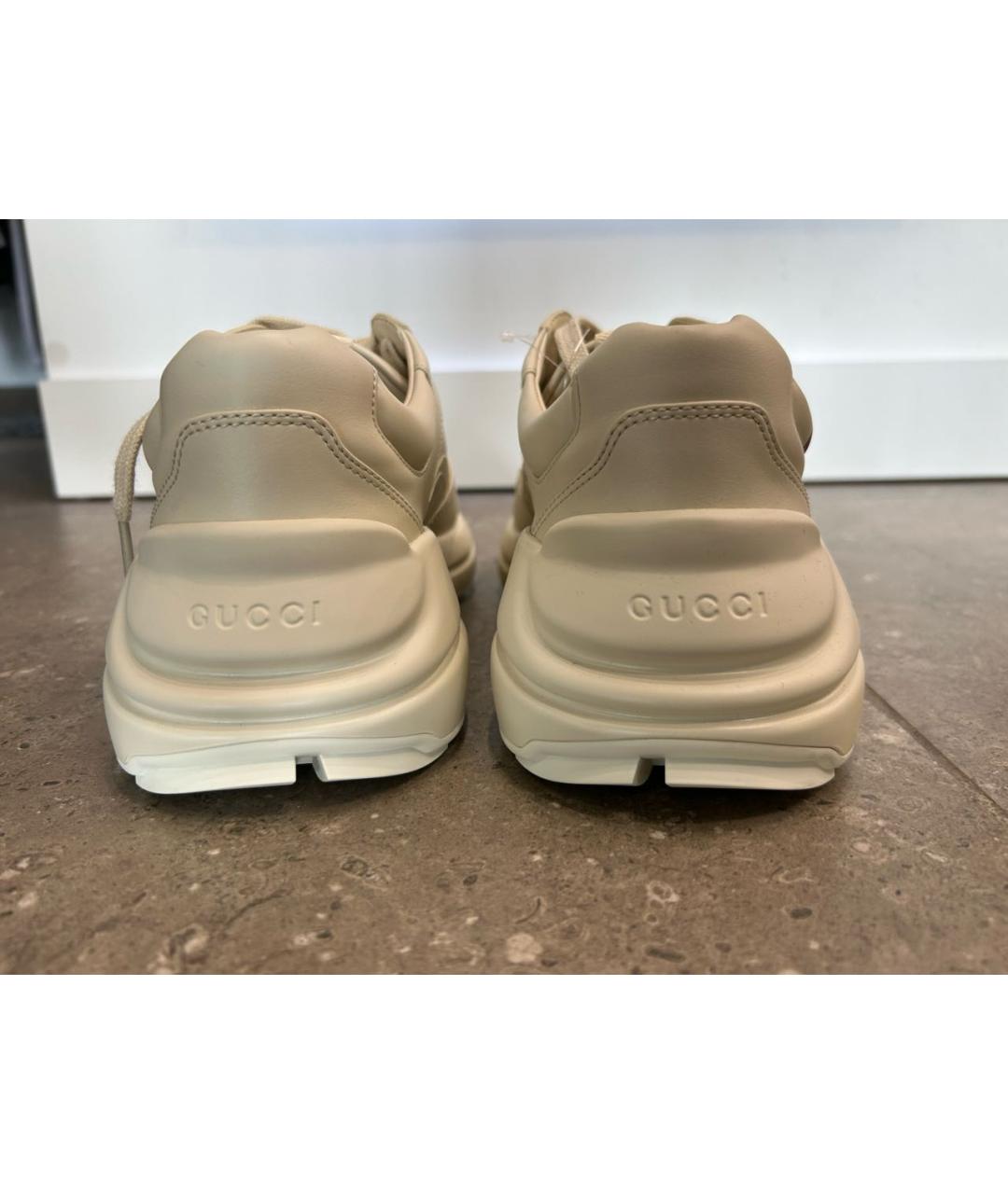 GUCCI Бежевые кожаные кроссовки, фото 4