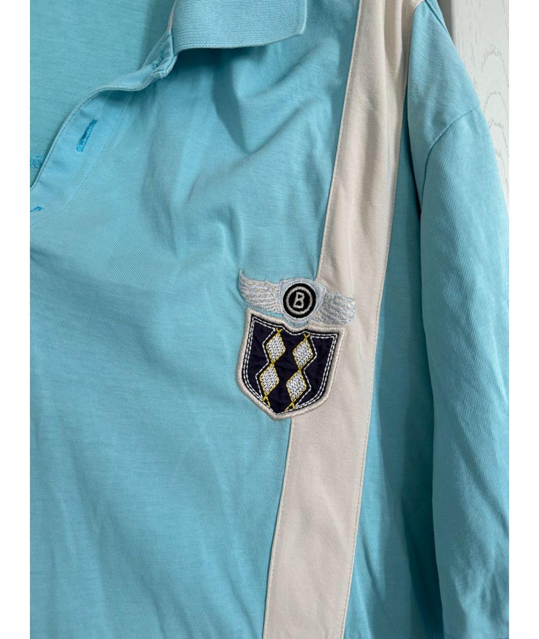 BOGNER Голубое хлопко-эластановое поло с коротким рукавом, фото 3