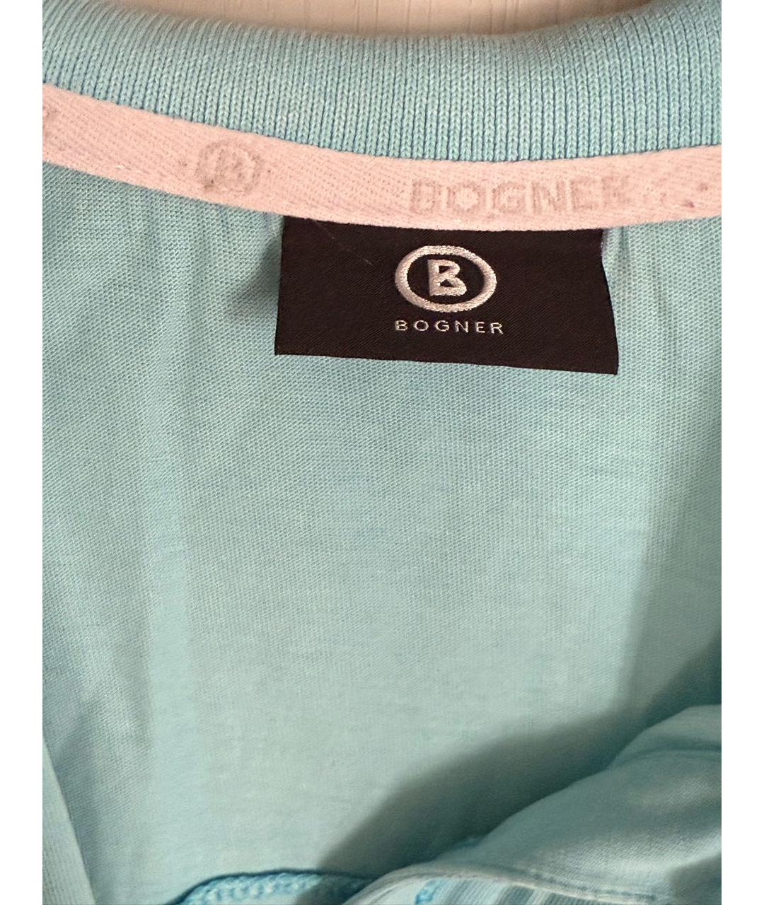 BOGNER Голубое хлопко-эластановое поло с коротким рукавом, фото 4