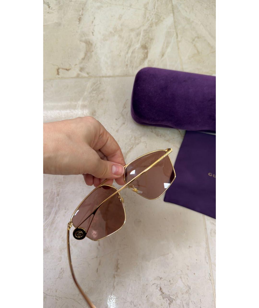 GUCCI Золотые металлические солнцезащитные очки, фото 7