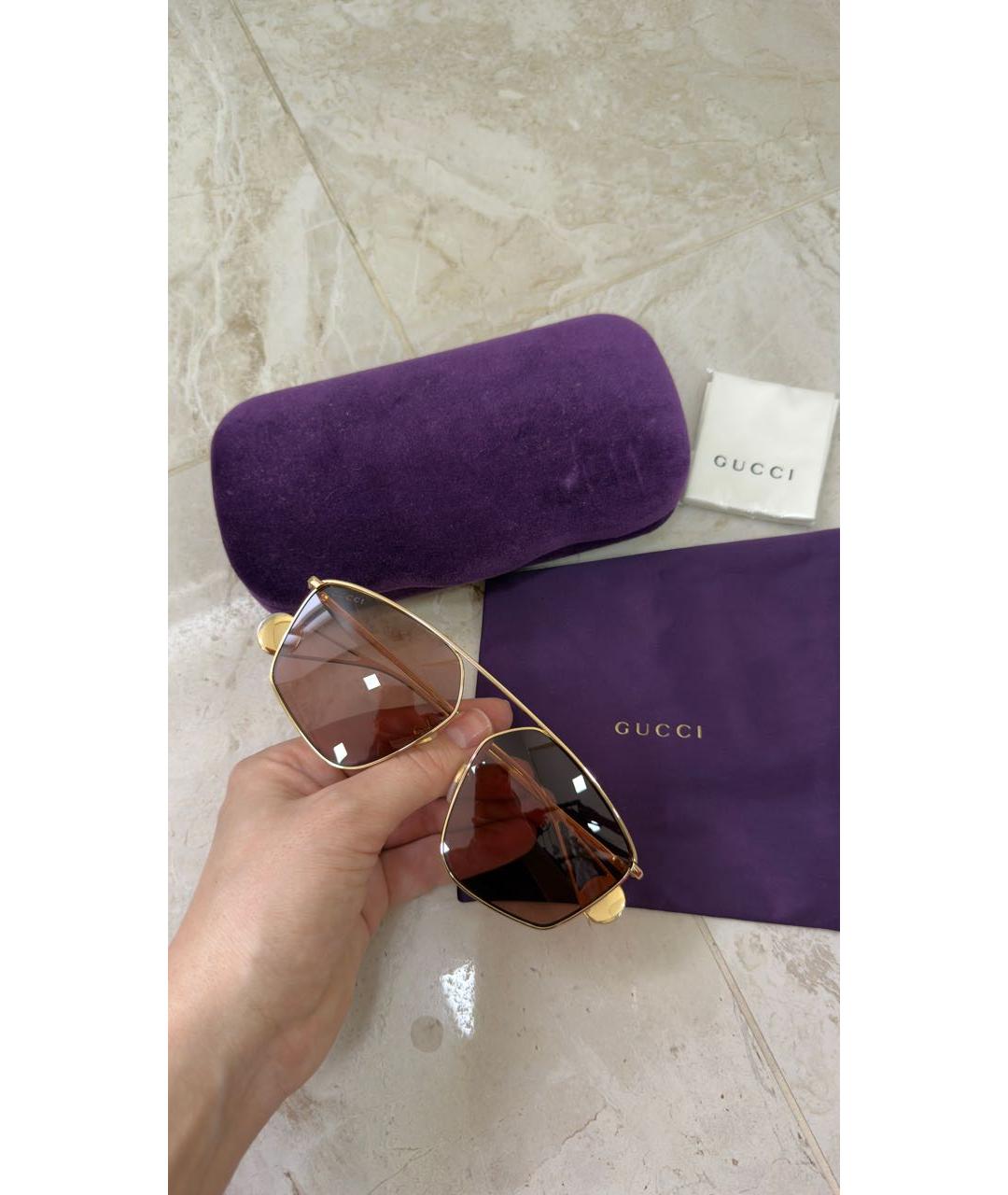 GUCCI Золотые металлические солнцезащитные очки, фото 6