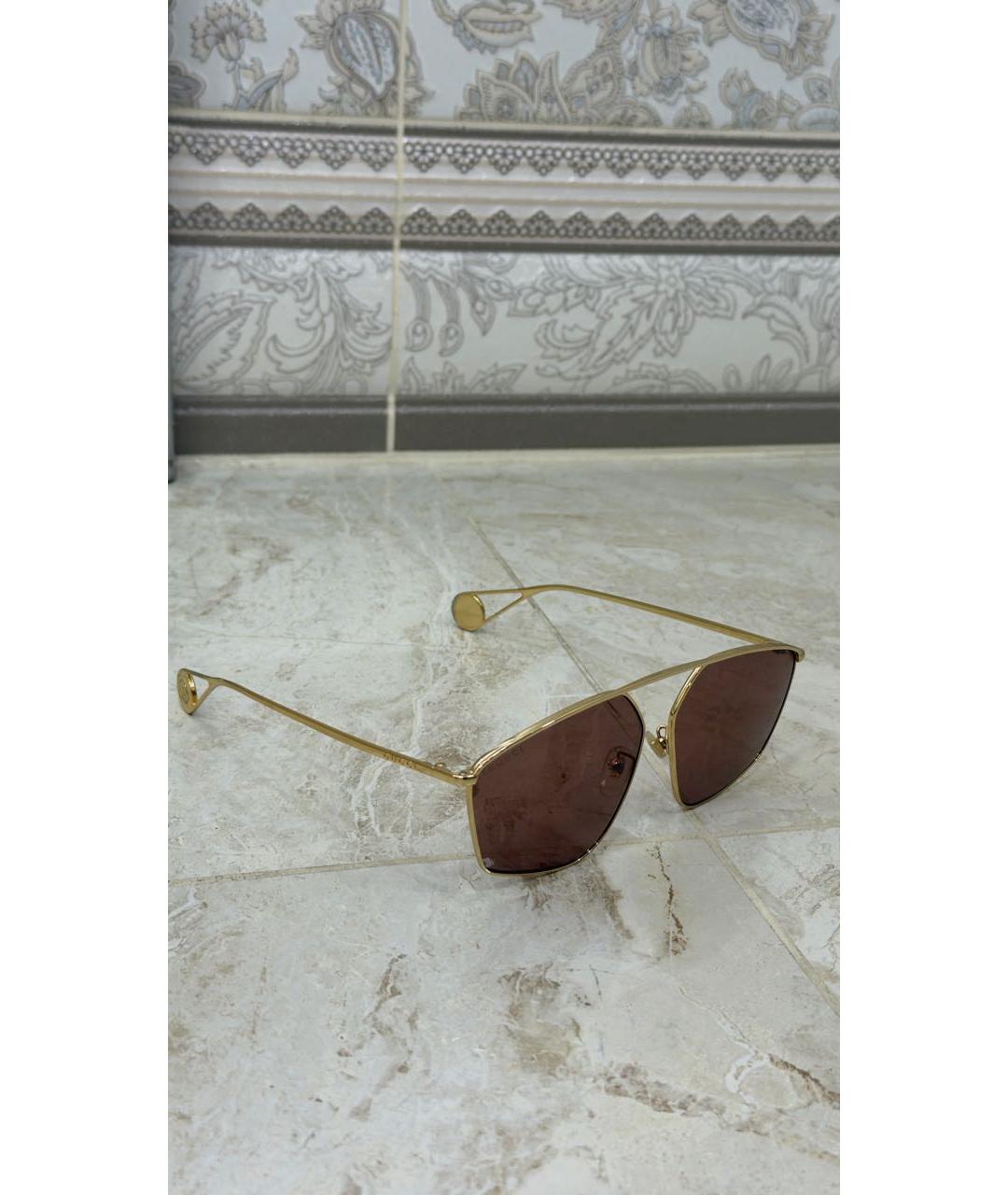 GUCCI Золотые металлические солнцезащитные очки, фото 4