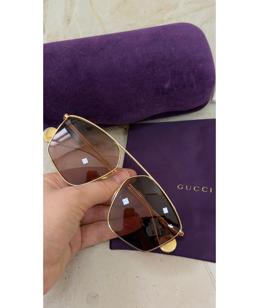 GUCCI Золотые металлические солнцезащитные очки, фото 3