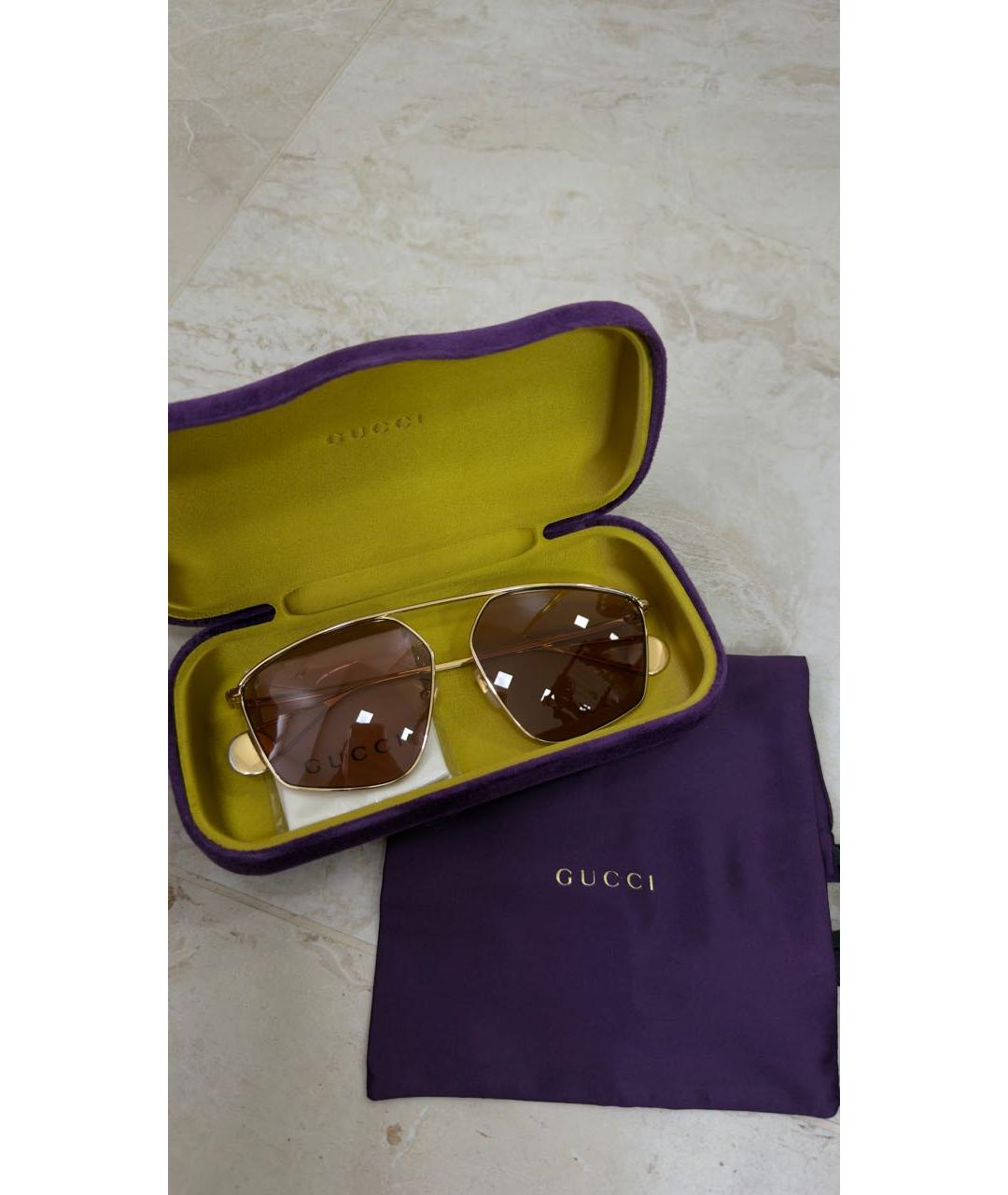 GUCCI Золотые металлические солнцезащитные очки, фото 2