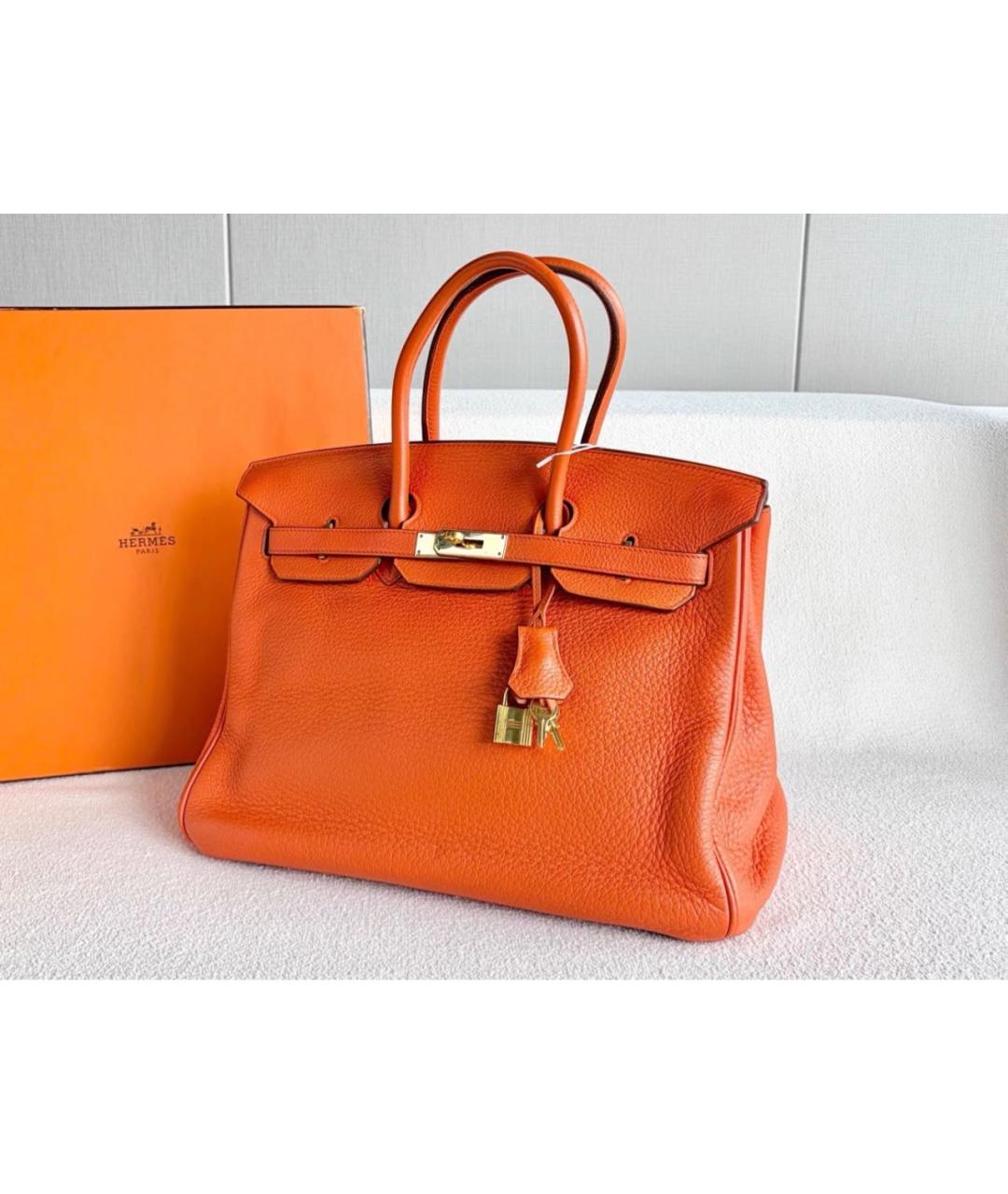 HERMES Оранжевая кожаная сумка с короткими ручками, фото 6