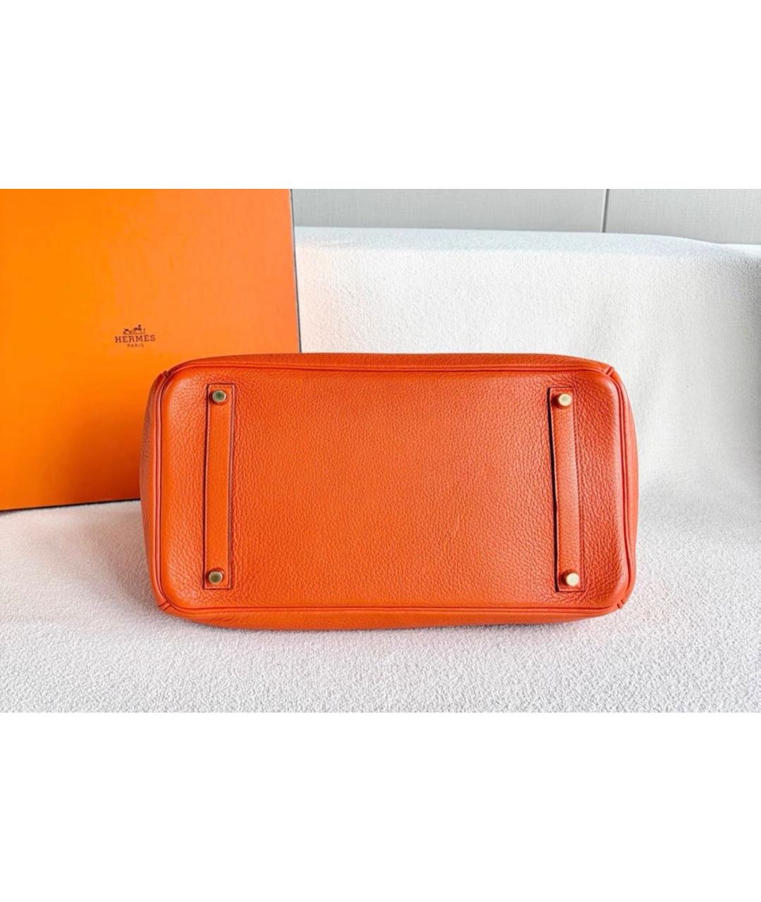 HERMES Оранжевая кожаная сумка с короткими ручками, фото 5