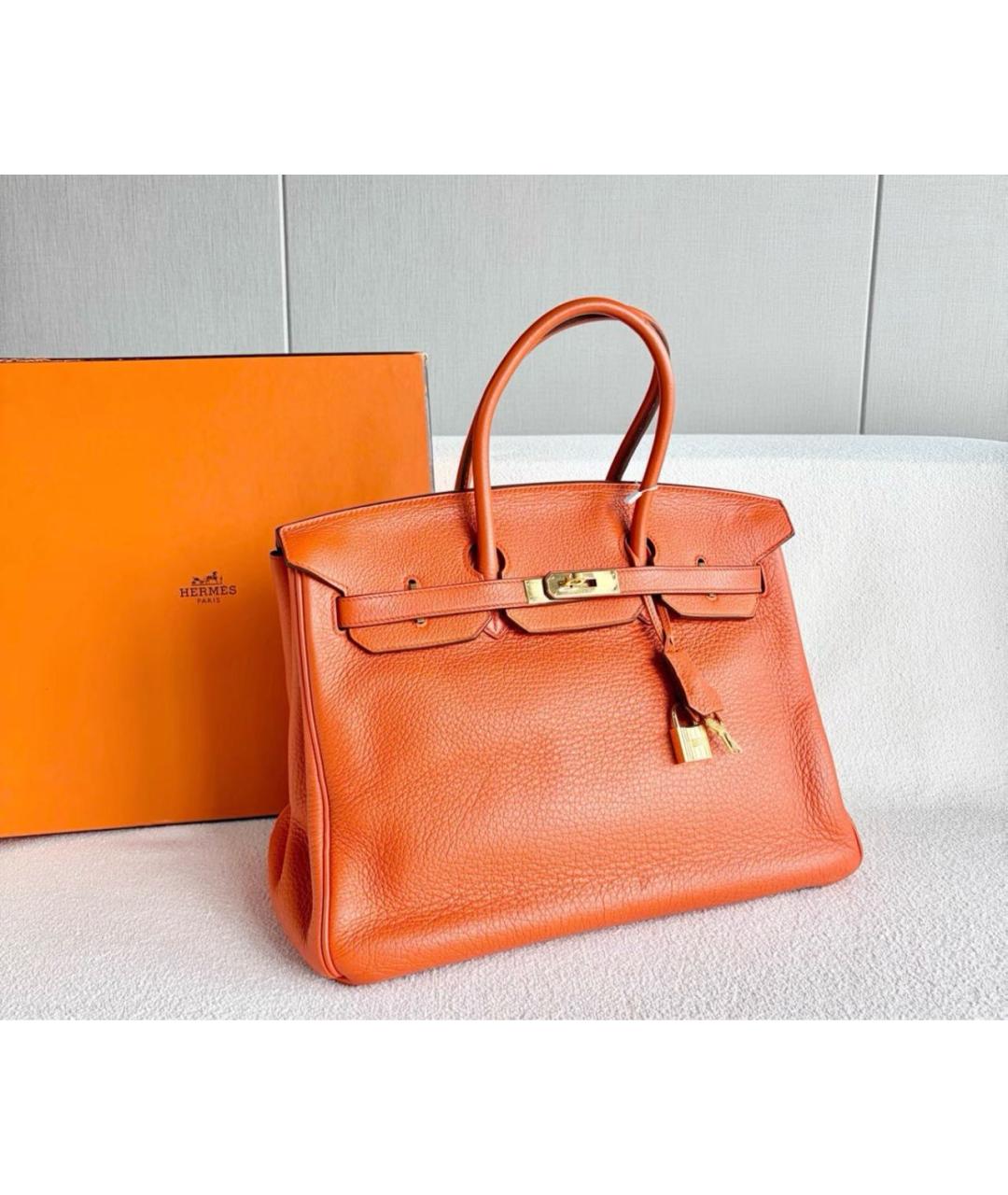 HERMES Оранжевая кожаная сумка с короткими ручками, фото 4