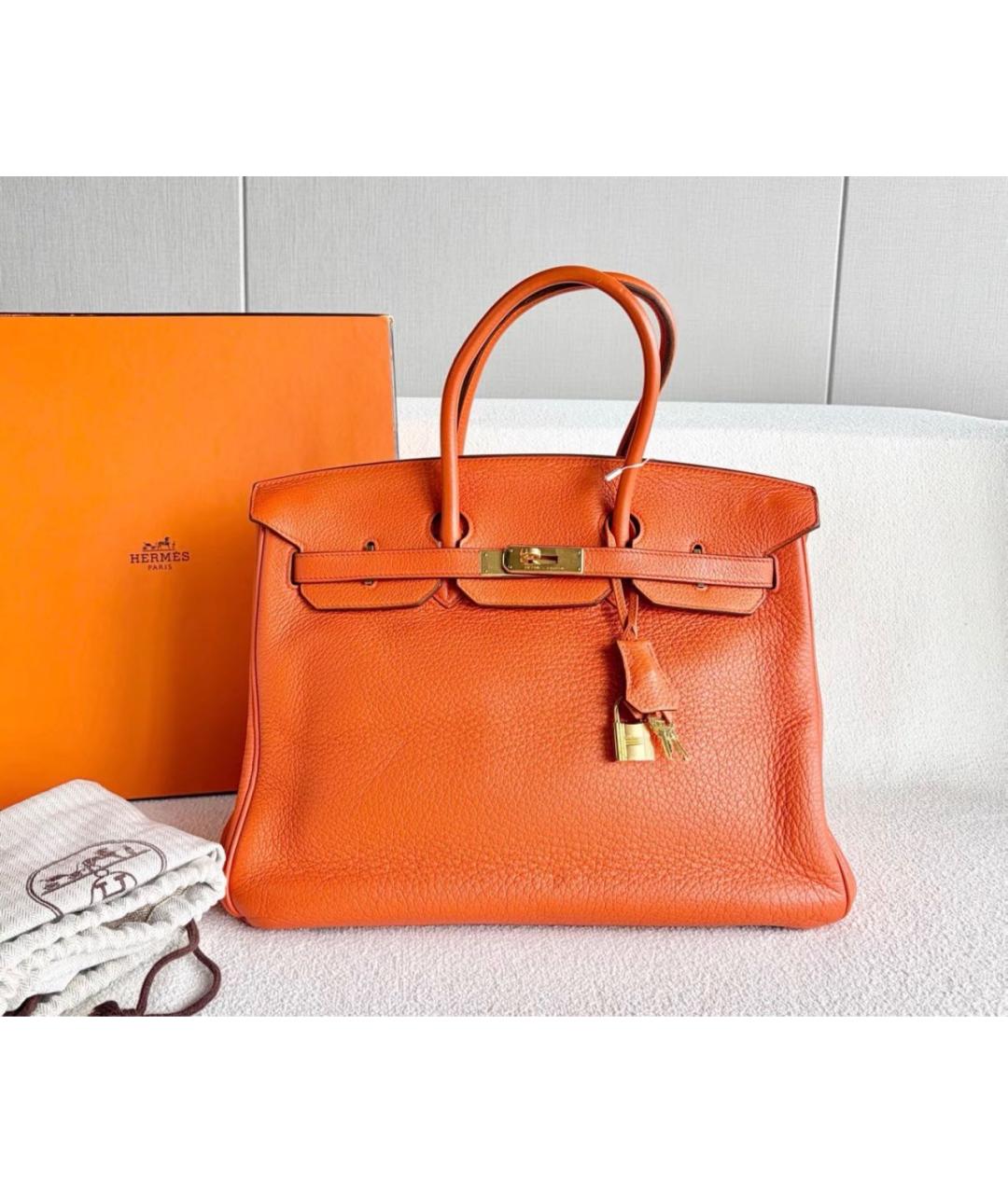 HERMES Оранжевая кожаная сумка с короткими ручками, фото 2