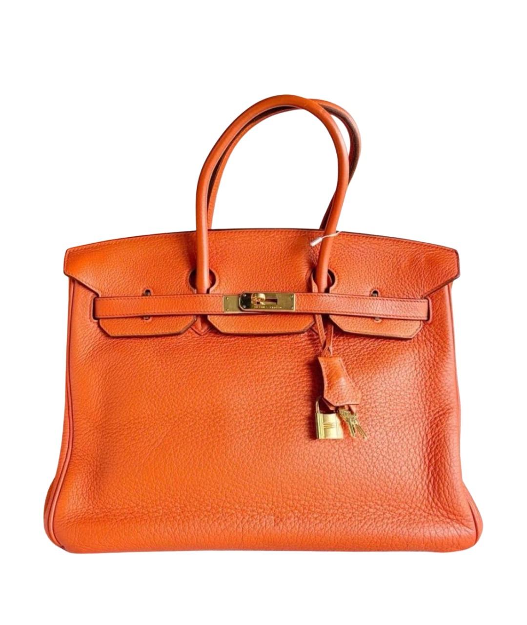 HERMES Оранжевая кожаная сумка с короткими ручками, фото 1