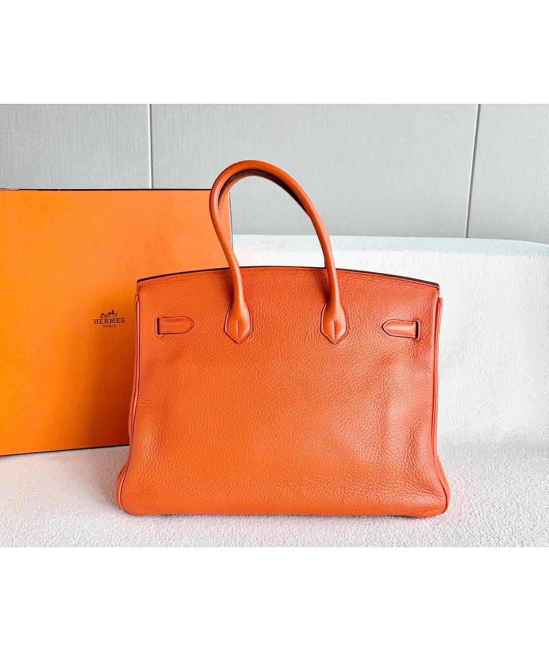 HERMES Оранжевая кожаная сумка с короткими ручками, фото 7