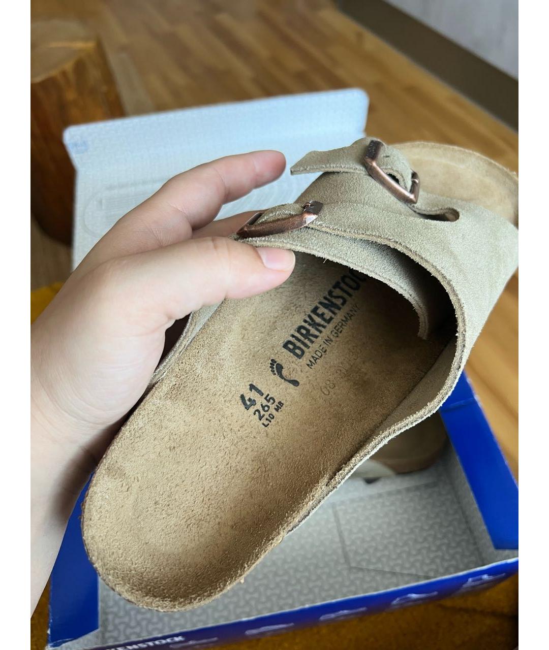 BIRKENSTOCK Бежевые замшевые сандалии, фото 5