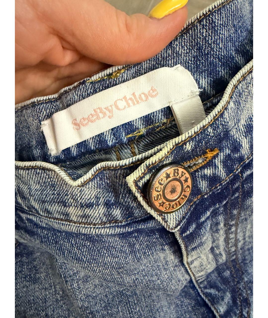 SEE BY CHLOE Голубые хлопко-эластановые прямые джинсы, фото 3