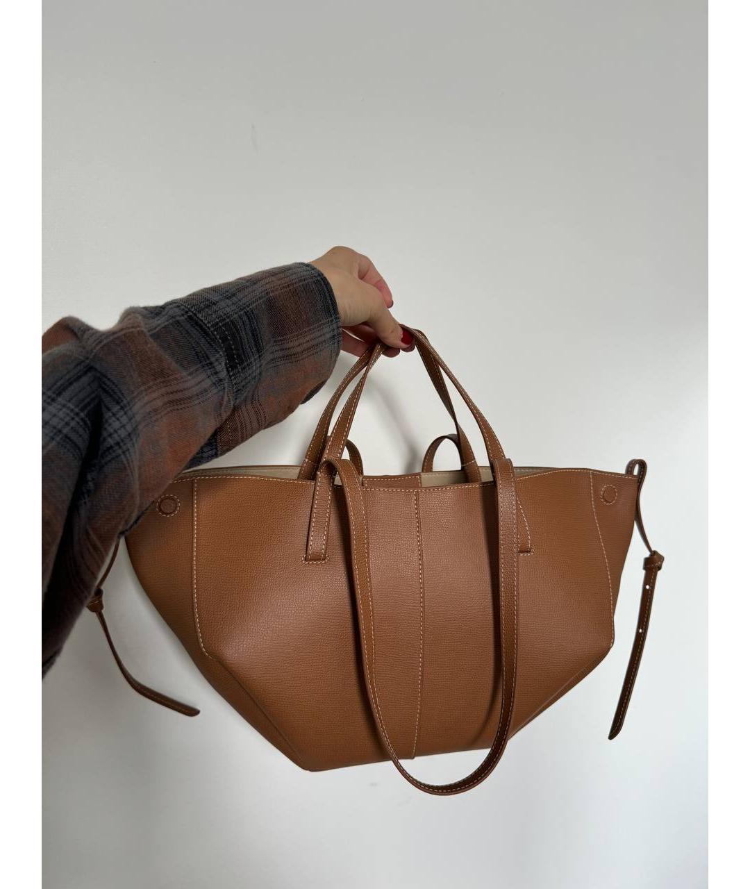 POLENE Коричневая кожаная сумка тоут, фото 2