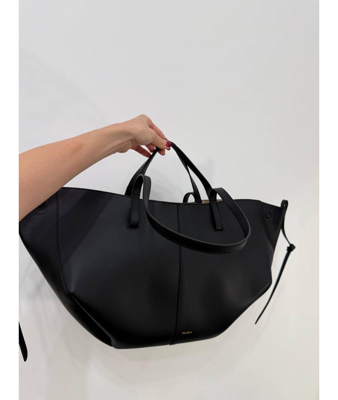 POLENE Черная кожаная сумка тоут, фото 2