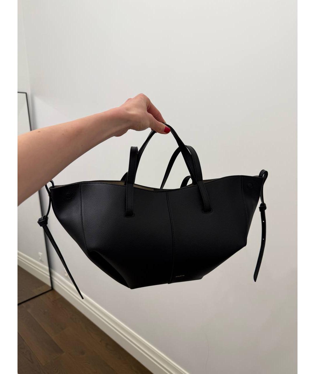 POLENE Черная кожаная сумка тоут, фото 2