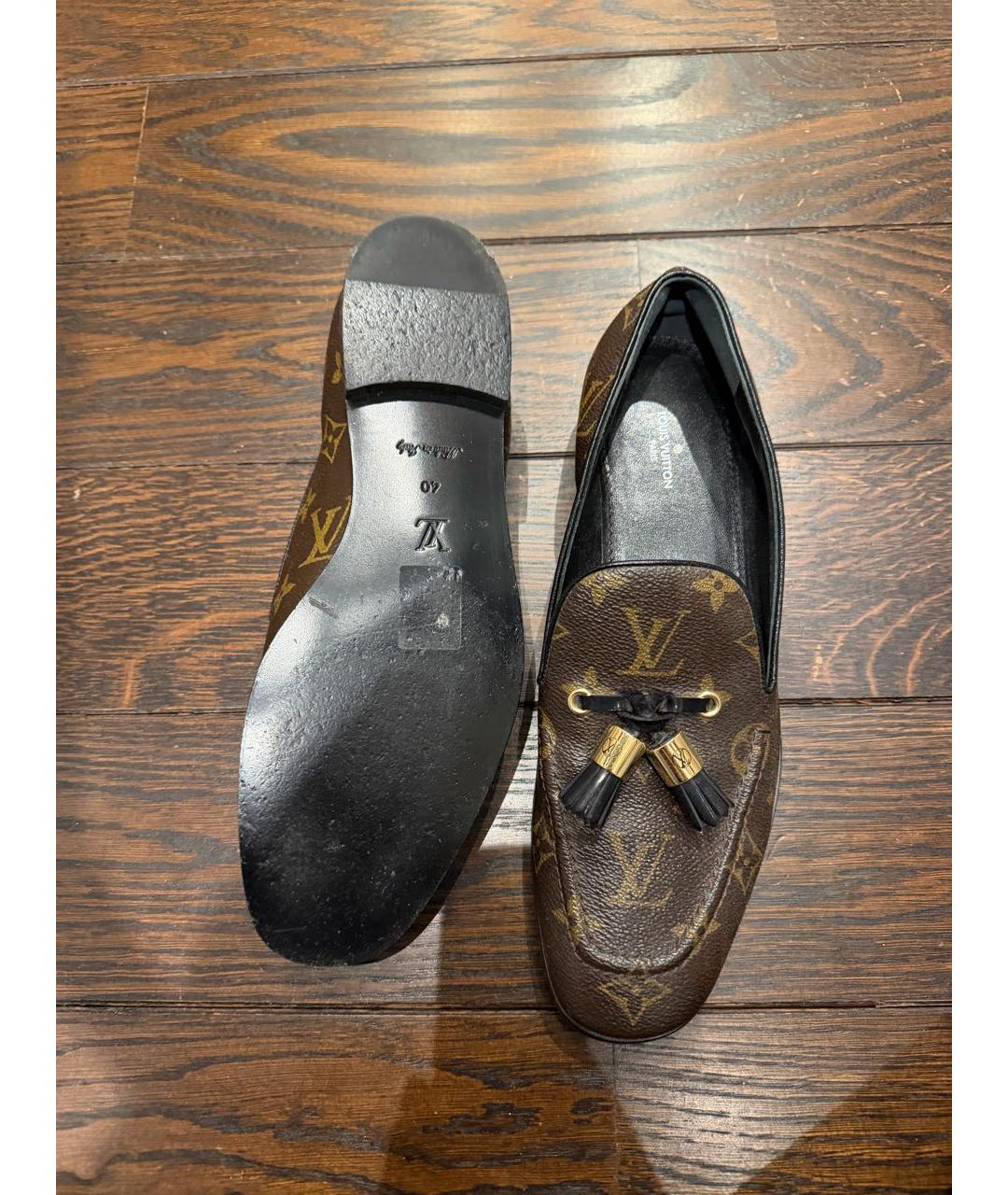 LOUIS VUITTON Коричневые кожаные лоферы, фото 4