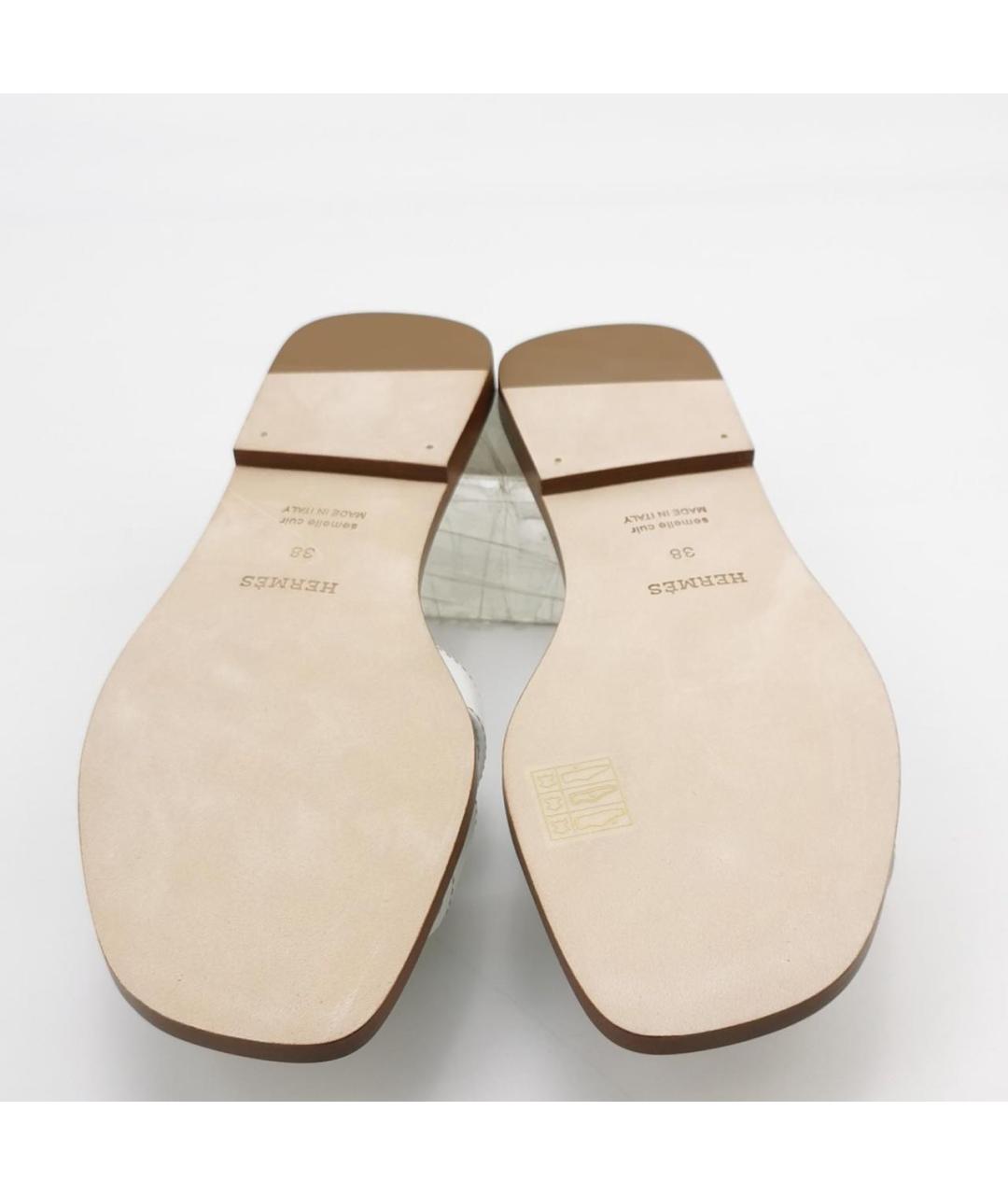 HERMES Белые кожаные шлепанцы, фото 5