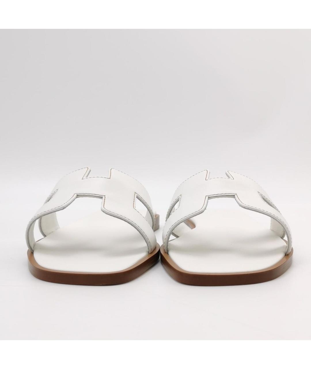 HERMES Белые кожаные шлепанцы, фото 3