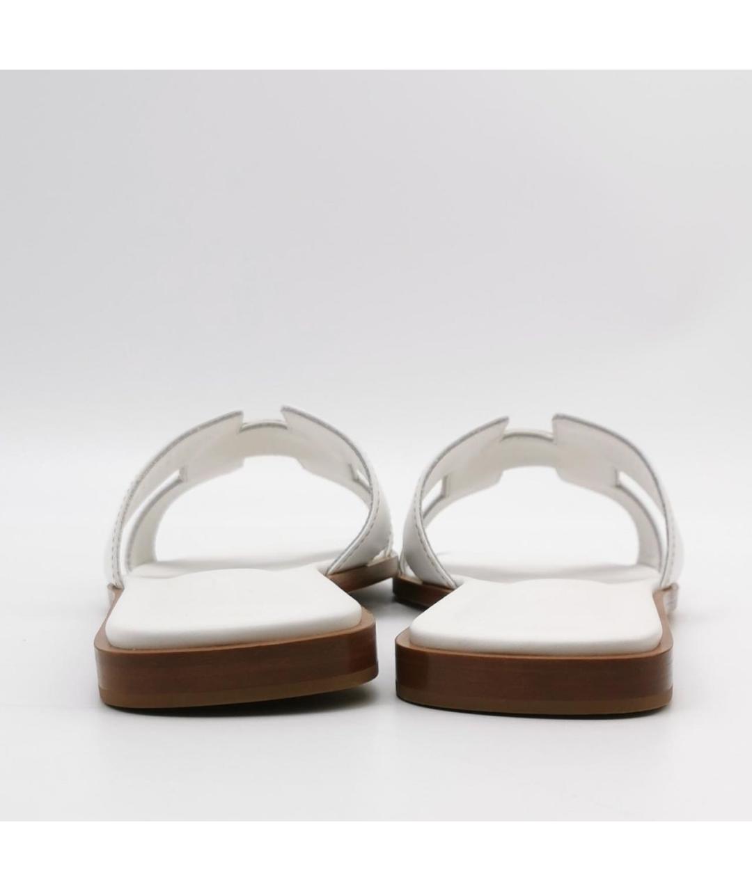 HERMES Белые кожаные шлепанцы, фото 4