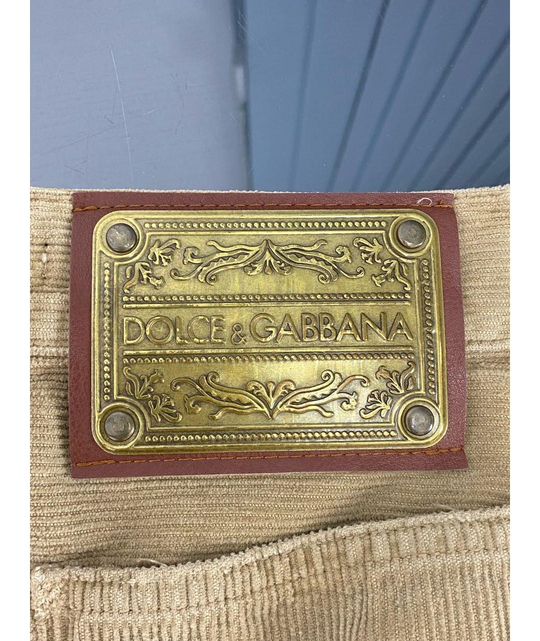 DOLCE&GABBANA Бежевые хлопковые прямые брюки, фото 4