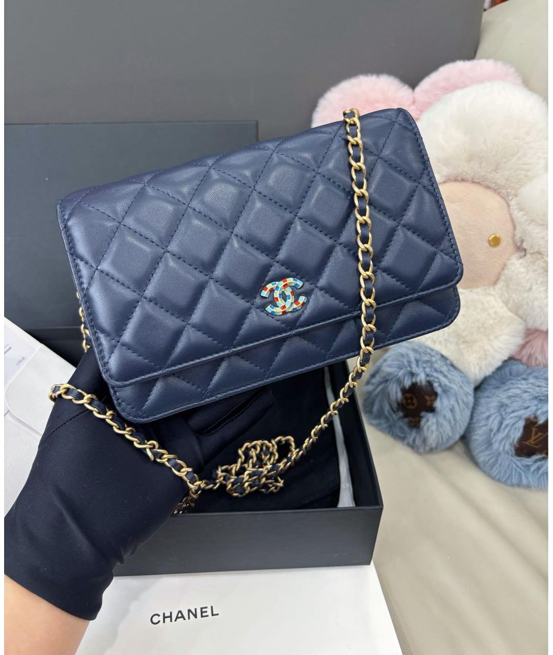 CHANEL Темно-синяя кожаная сумка через плечо, фото 8