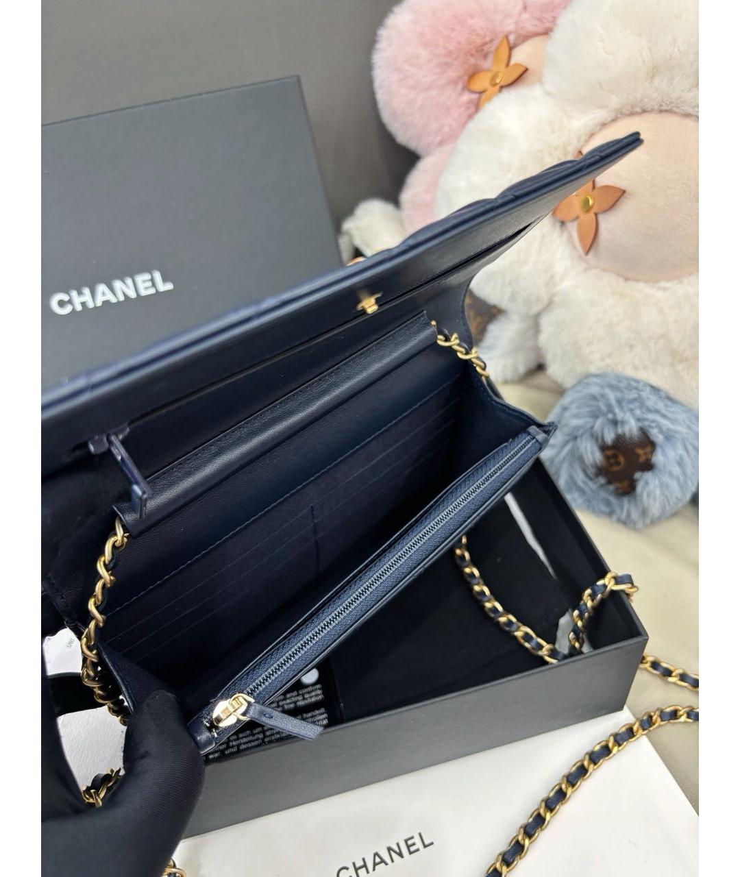 CHANEL Темно-синяя кожаная сумка через плечо, фото 7