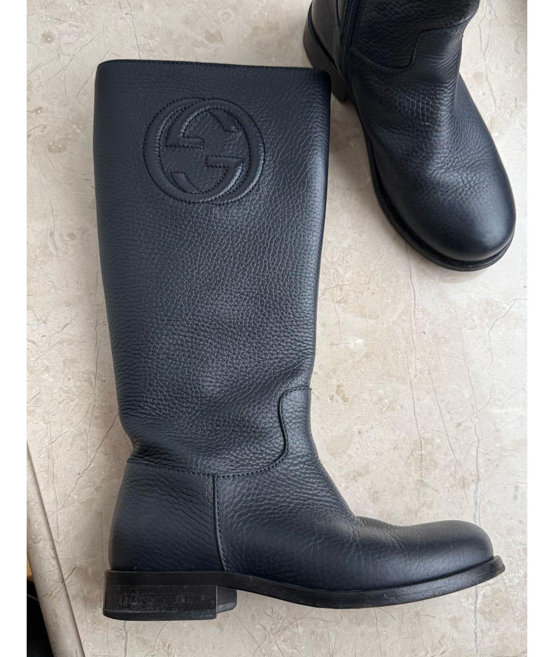 GUCCI Темно-синие кожаные сапоги, фото 5