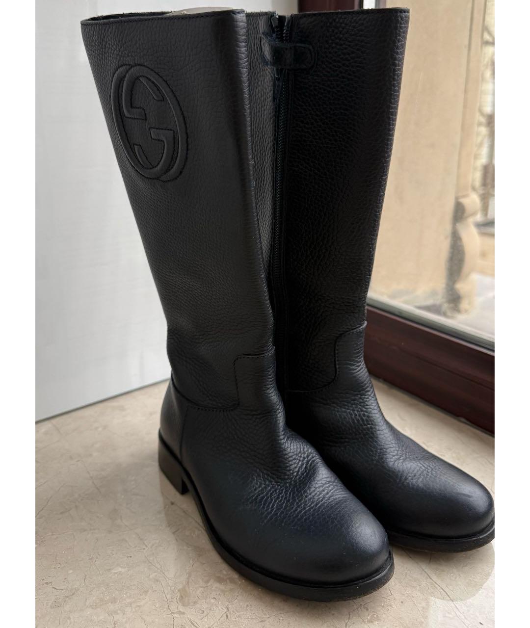GUCCI Темно-синие кожаные сапоги, фото 2