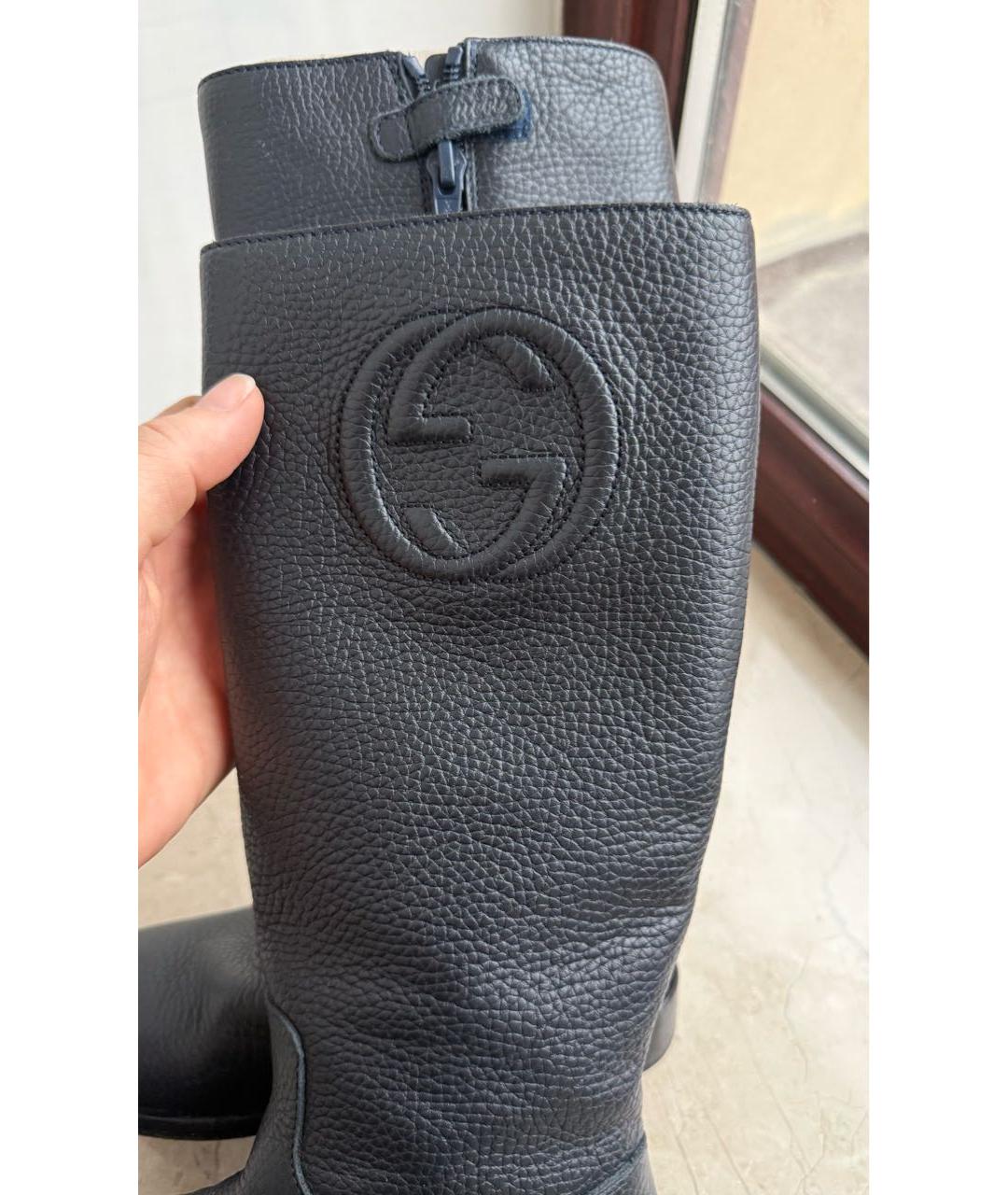 GUCCI Темно-синие кожаные сапоги, фото 4