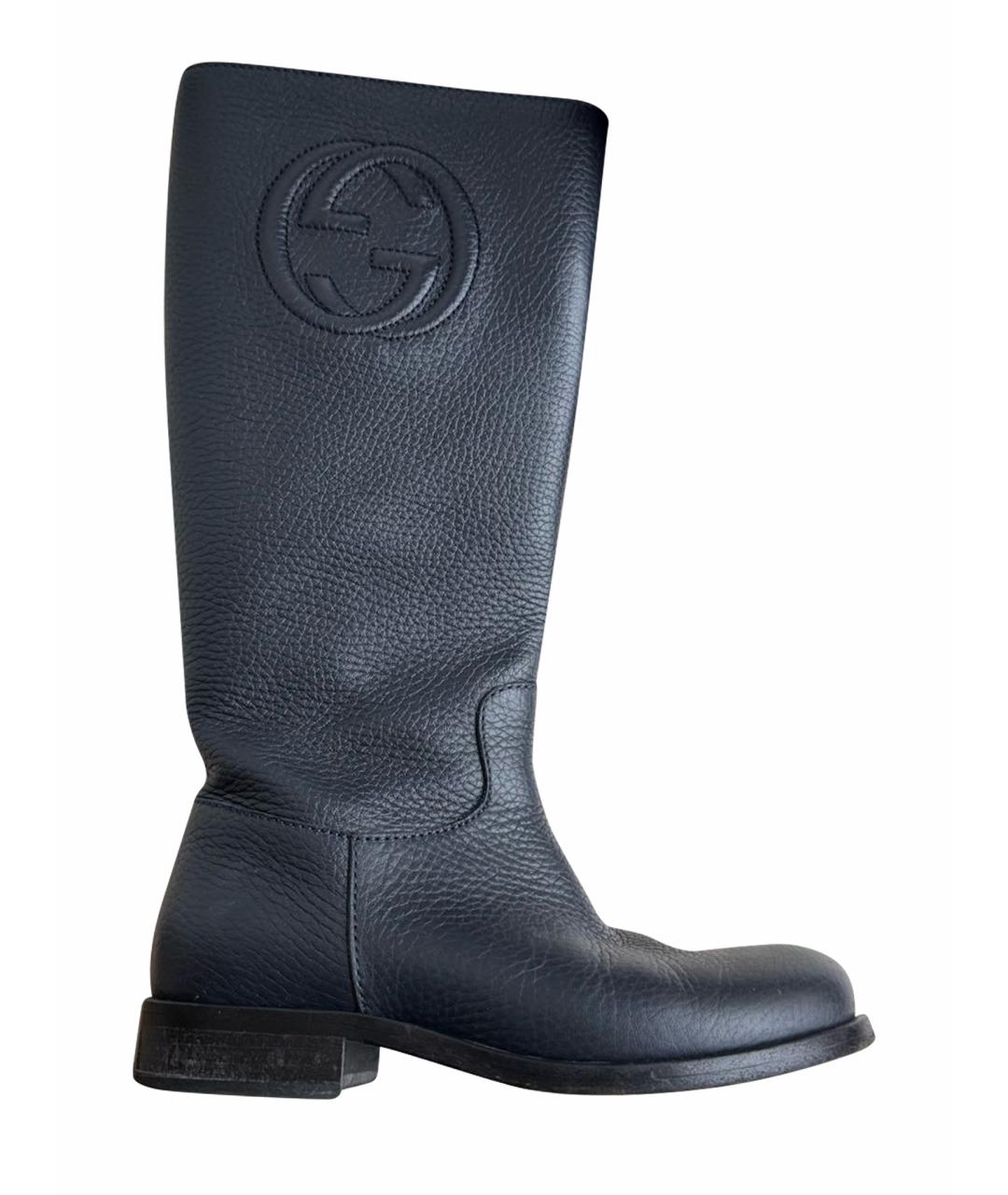 GUCCI Темно-синие кожаные сапоги, фото 1