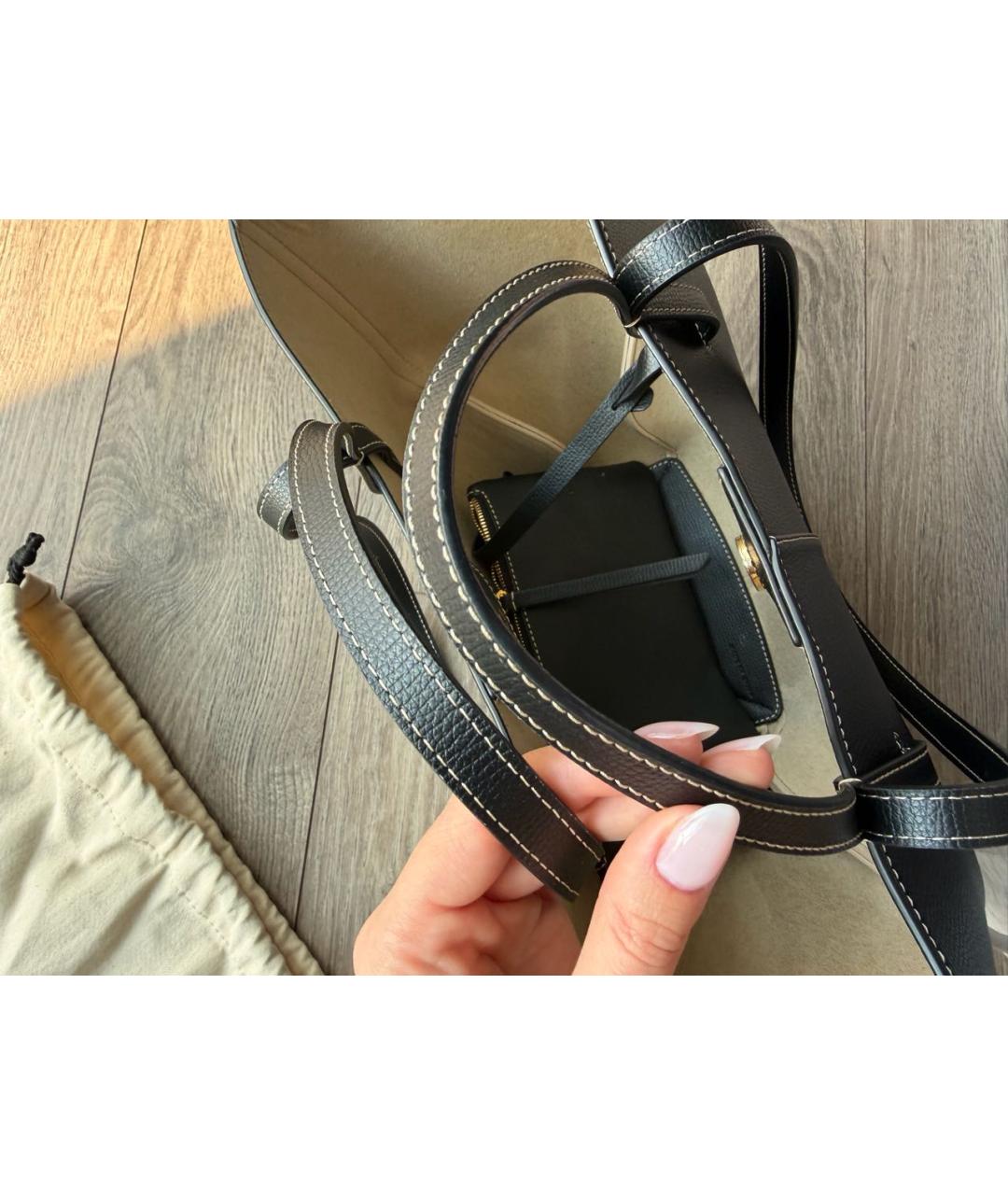 POLENE Черная кожаная сумка тоут, фото 4