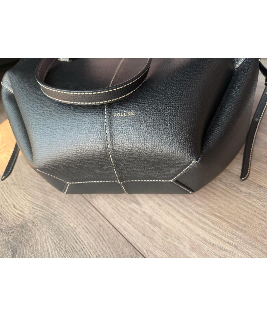 POLENE Черная кожаная сумка тоут, фото 5