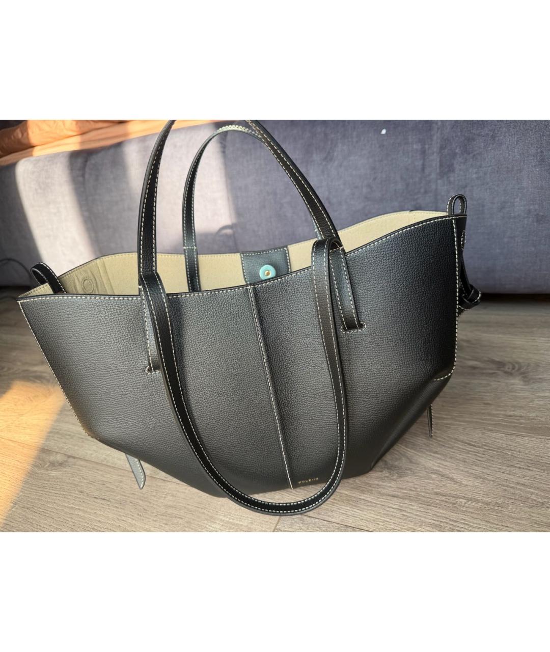 POLENE Черная кожаная сумка тоут, фото 2