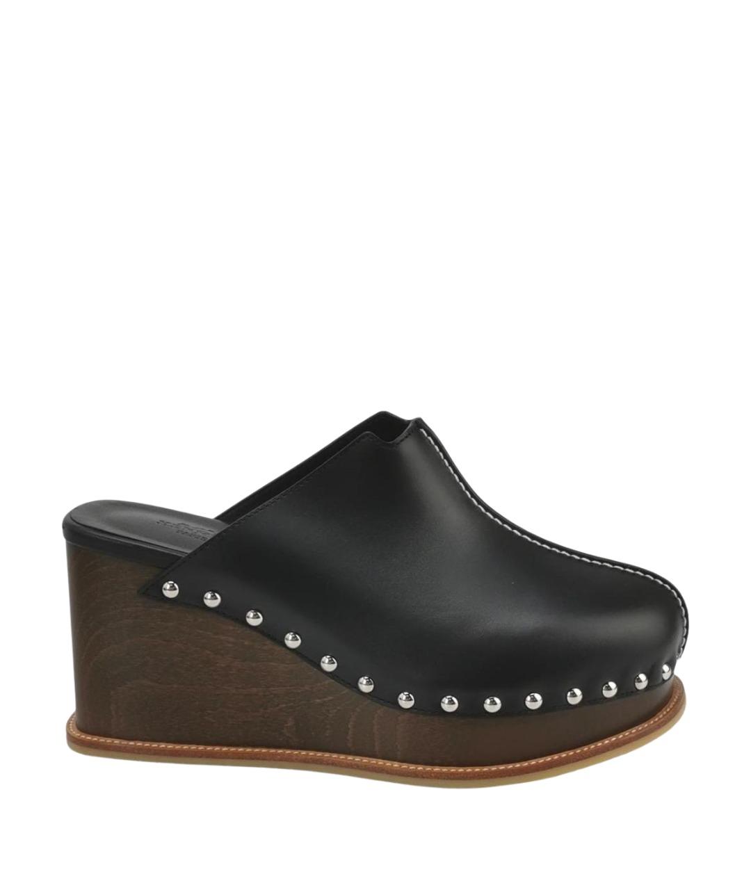 HERMES Черные кожаные сабо, фото 1