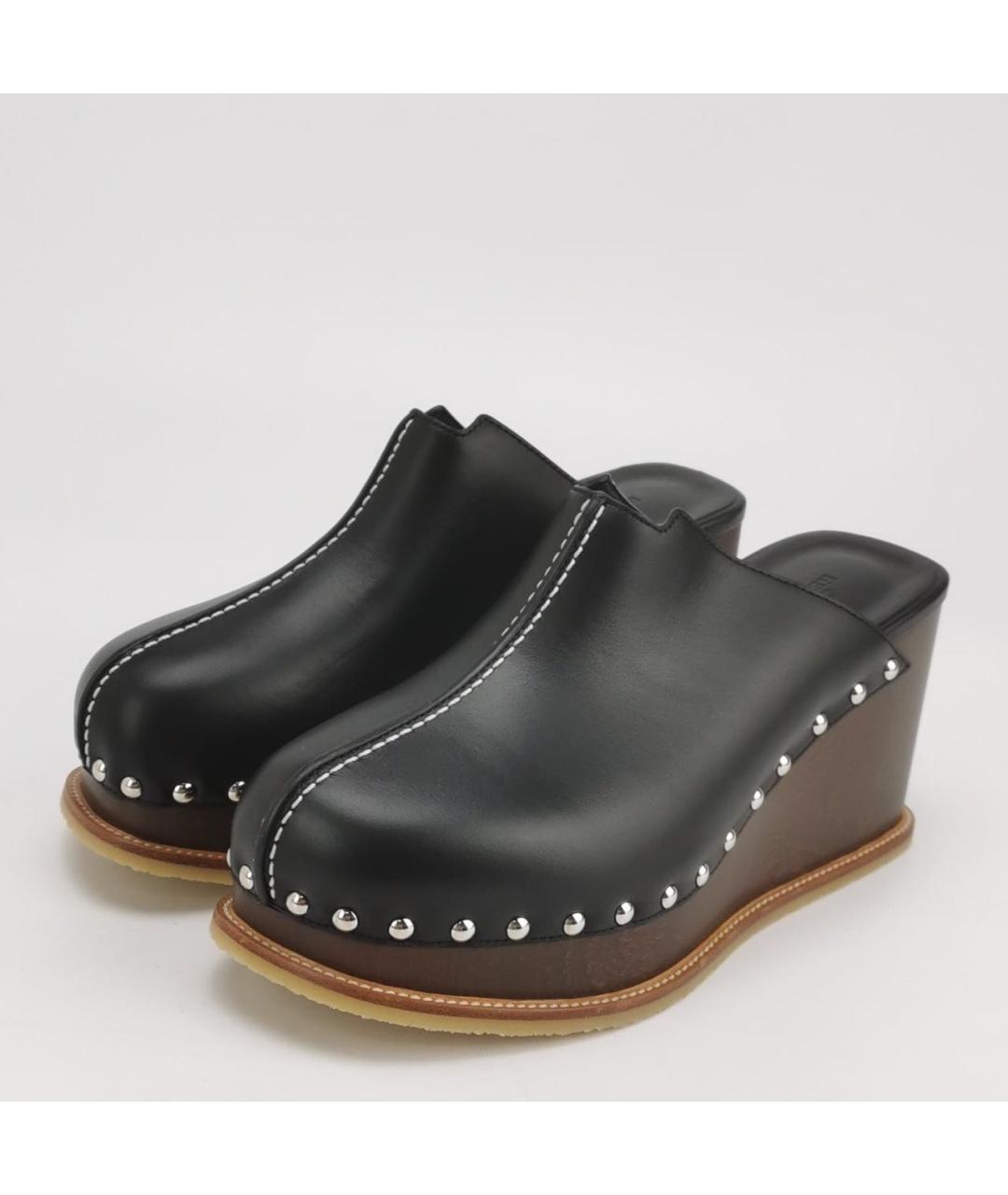 HERMES Черные кожаные сабо, фото 2