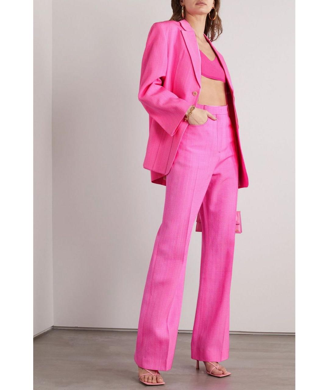 JACQUEMUS Розовые вискозные прямые брюки, фото 2