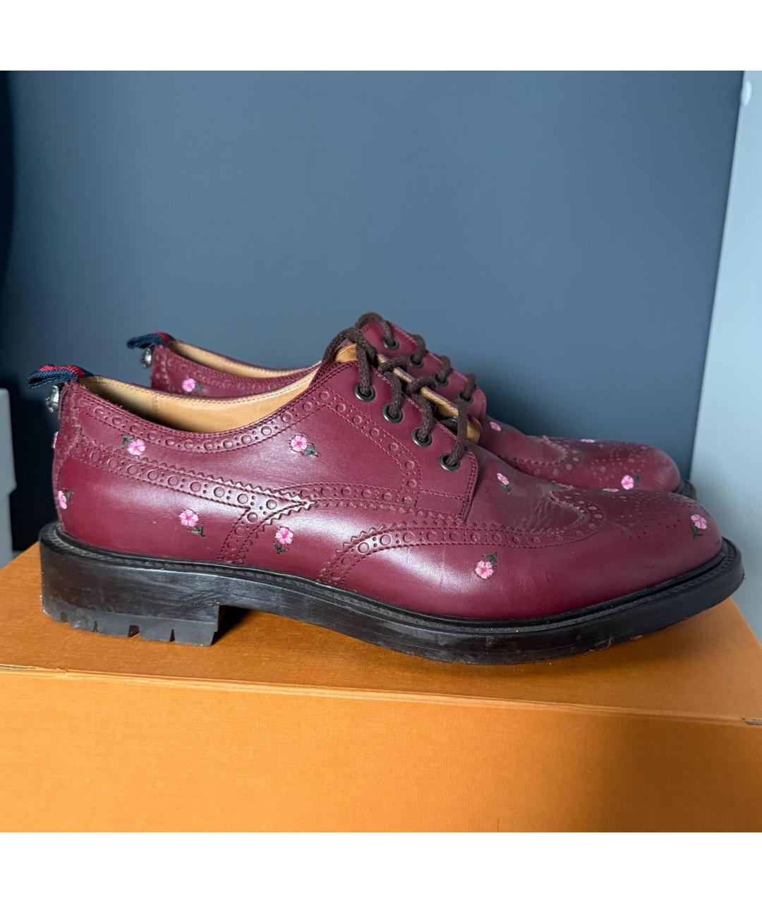 GUCCI Бордовые кожаные туфли, фото 5