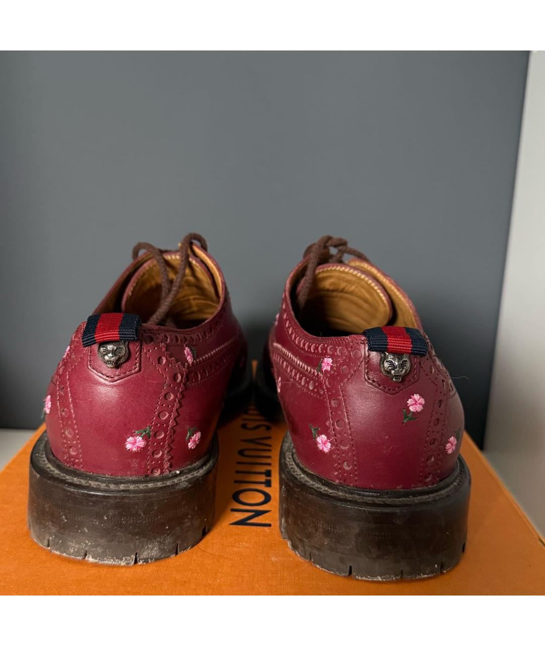GUCCI Бордовые кожаные туфли, фото 4