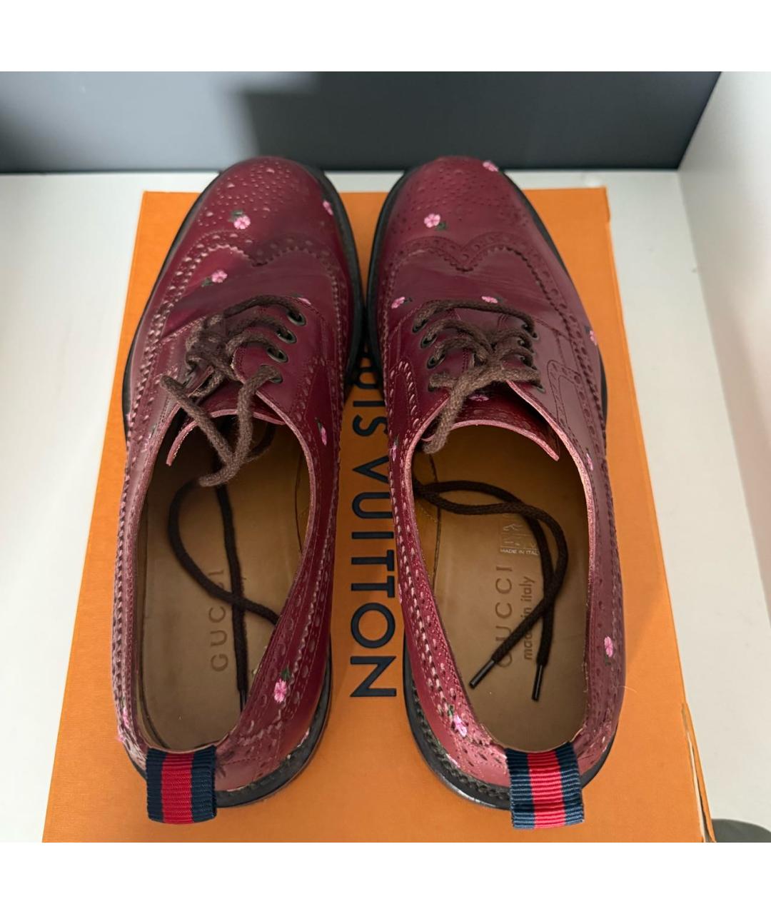 GUCCI Бордовые кожаные туфли, фото 3