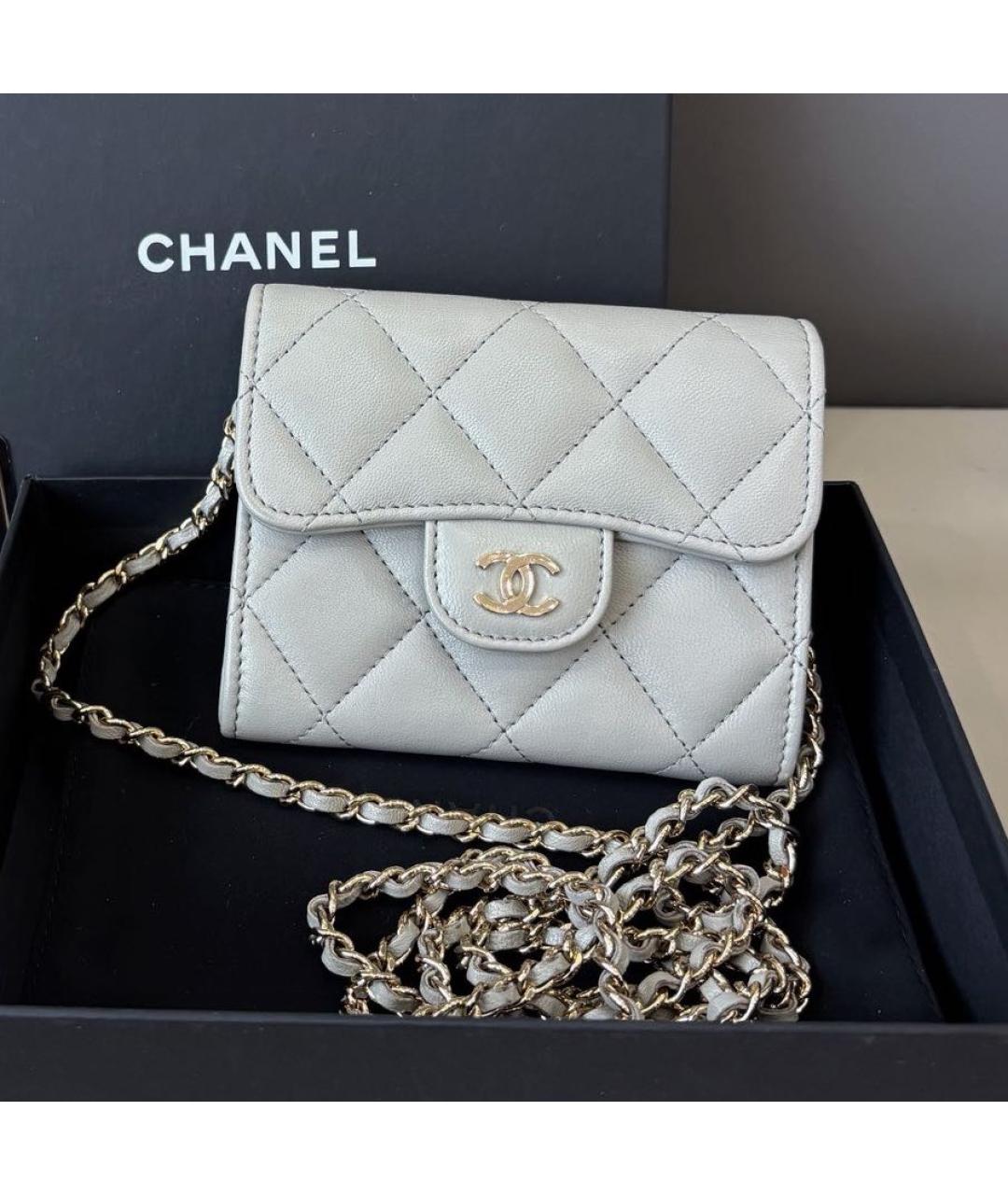 CHANEL Серая кожаная сумка через плечо, фото 8