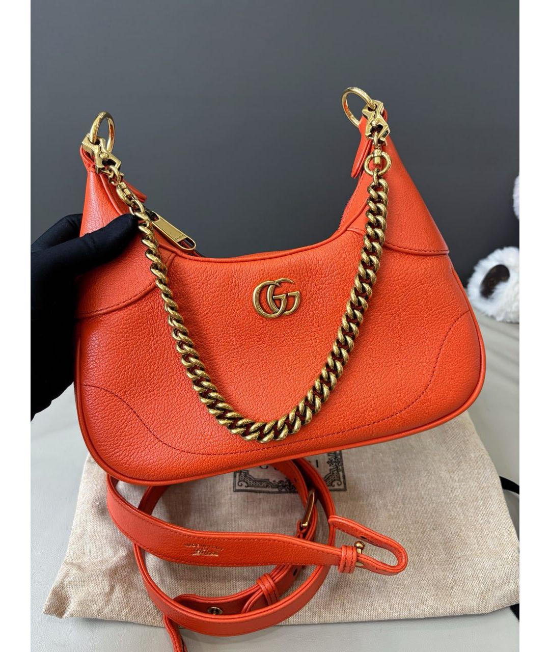 GUCCI Оранжевая кожаная сумка с короткими ручками, фото 2