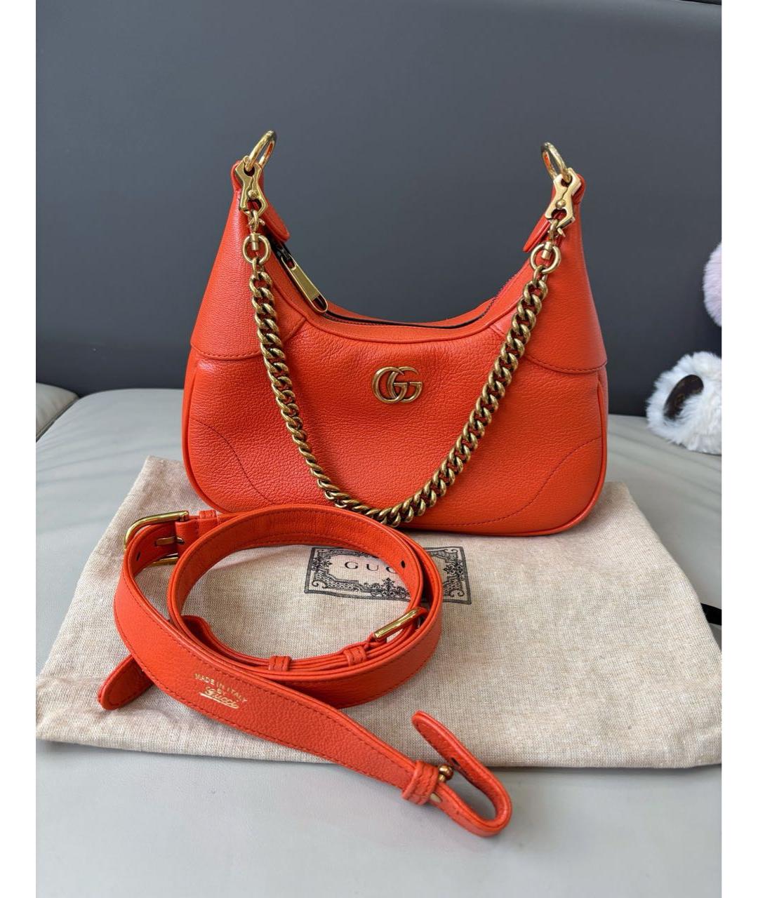 GUCCI Оранжевая кожаная сумка с короткими ручками, фото 9