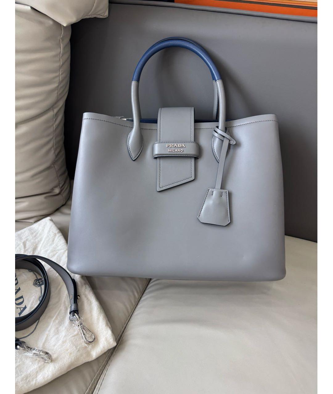PRADA Серая кожаная сумка тоут, фото 3